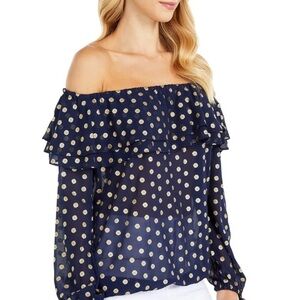 Michael Kors Navy and Gold Off-Shoulder Blouse NEW WITH TAGS